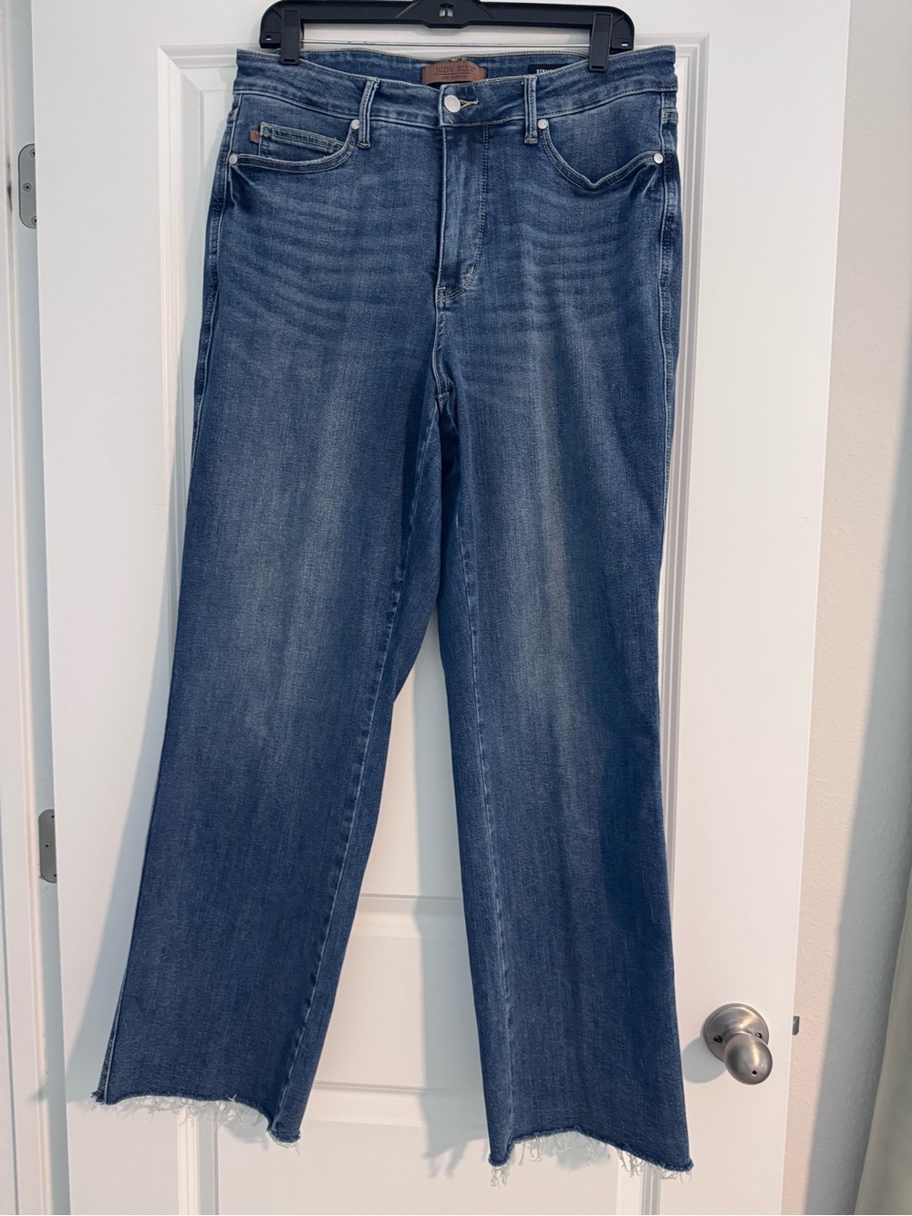 Judy Blue Medium Blue Wide-Leg Raw Hem Jeans